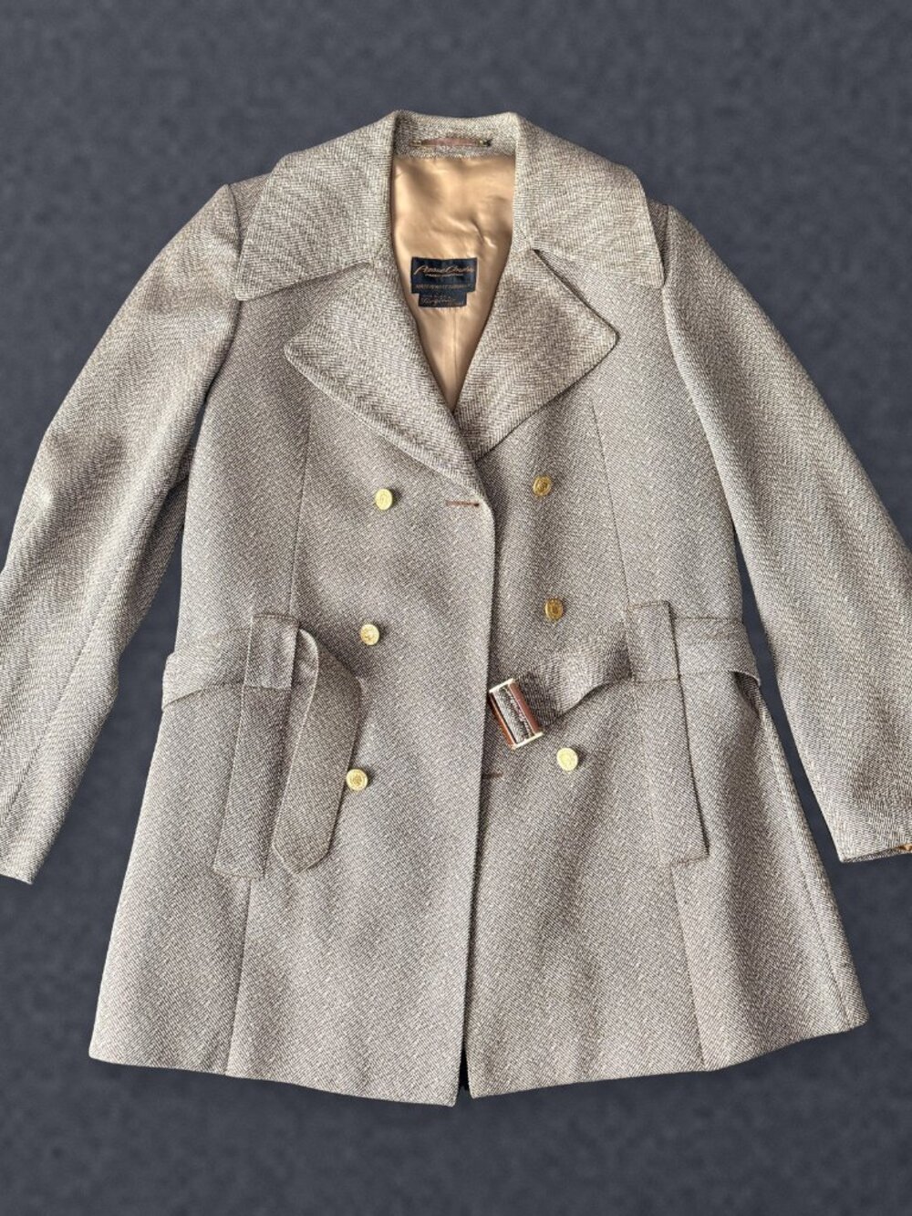 Vintage 70s Pierre Cardin Gray Herringbone Wool Coat M